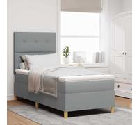 Teenpull Light Gray LED Box Spring Bed with Headboard, 90 x 200 cm Upholstered Frame, USB Power, Adjustable Height, Medium Firm Mattress, RGB Strip Lights for Indoor Bedroom Comfort