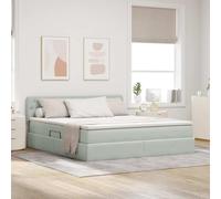 Teenpull Light Gray LED Storage Bed with Mattress 160 x 200 cm Velvet upholstered Ottoman Bed Gas Lift Adjustable headboard USB Lights Under Storage