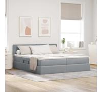 Teenpull Light Gray LED Storage Bed with Mattress, 180 x 200 cm, Upholstered Headboard, Gas Lift Canopy, USB Lighting, Medium Firm Support, Under Bed Storage for Bedroom