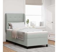Teenpull Light Gray Manual Box Spring Bed 90 x 190 cm Velvet Upholstered Headboard, Adjustable 2 Height Levels, Wood Frame, Medium Firm Mattress for Bedroom Comfort and Stable Indoor Use