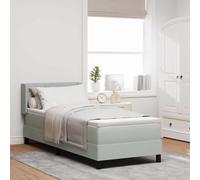 Teenpull Light Gray Manual Box Spring Bed with Mattress, Upholstered Headboard, Wood Frame, 200 x 80 cm, Medium Firm, Indoor Bedroom Support