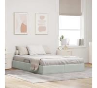 Teenpull Light Gray Ottoman Bed Frame 140 x 200 cm Velvet Metal Platform Storage Lift Up Bed Base Bedroom for Adult Guest Use, 280 kg Load, Space Saving Design