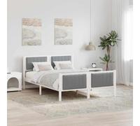 Teenpull Light Gray Pine Wood Bed Frame with upholstered headboard and Footboard, Platform Base for Mattress Support, Indoor Bedroom Use, 140 x 190 cm, Space-Saving Design, Easy Assembly