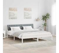 Teenpull Light Gray Pine Wood Bed Frame with Wall Mounted Headboard, 180 x 200 cm, Slatted Platform Support, 2 Person Bedroom Base for Modern Home, Easy Care and Space Saving Comfort