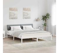 Teenpull Light Gray Pine Wood Bed Frame with Wall Mounted Upholstered Headboard, 180 x 200 cm, Slatted Base, Modern Minimalist Bedroom Support for Adult and Guest Use