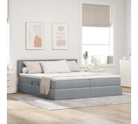 Teenpull Light Gray Storage Bed Frame with LED Lights, 200 x 200 cm Mattress, Gas Lift Under Bed Storage, Adjustable headboard, Polyester Cover, Indoor Use for Two Adults