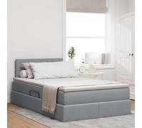 Teenpull Light Gray Storage Bed Frame with Mattress 120 x 190 cm, LED Strip Lights, Gas Lift Storage, Adjustable Headboard, Medium Firm Pocket Sprung Mattress, Indoor Use