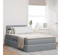 Teenpull Light Gray Storage Bed Frame with Mattress 120 x 200 cm, LED Strip Lights USB Powered, Gas Lift Under Bed Storage, Adjustable Headboard, Medium Firm Pocket Spring Set