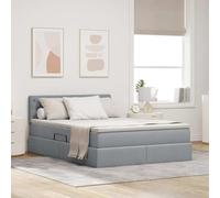 Teenpull Light Gray Storage Bed Frame with Mattress, 140 x 200 cm Upholstered Bed with LED Strips, Gas Lift Storage, Adjustable Headboard, Medium Firm Mattress for Bedroom Space Saving