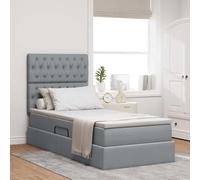 Teenpull Light Gray Storage Bed with LED Strip, 90 x 190 cm Mattress, Gas Lift Ottoman Base, Adjustable Headboard, Medium Firm Mattress, USB Power, Wooden Frame