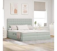 Teenpull Light Gray Storage Bed with Mattress, LED Strips, Gas Lift Storage Base, Velvet headboard, 180 x 200 cm, Bedroom Platform Bed for Two, Interior Use