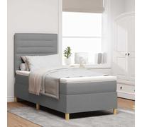 Teenpull Light Gray upholstered Bed Box Spring with LED Strips, 80 x 200 cm Mattress, Adjustable headboard, slatted Base, Frame, Bedroom Comfort for One Adult, Modern Home Style