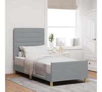 Teenpull Light Gray Upholstered Bed Frame with Headboard, 100 x 200 cm, Platform Base, Minimalist Bedroom Bed Frame, Easy Assembly, Supportive Foam, Durable Fabric for Adult Guest Room Home