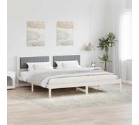 Teenpull Light Gray Upholstered Bed Frame with Headboard, Pine Wood Structure, 200 x 200 cm Emperor Size, Slatted Base, Bedroom Support for Adult Sleep, Easy Assembly