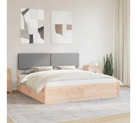 Teenpull Light Gray Upholstered Bed Frame with Headboard, Solid Pine Wood Platform Base, Fits 200 x 200 cm Mattress, Slatted Support, Easy Assembly, Indoor Bedroom Use