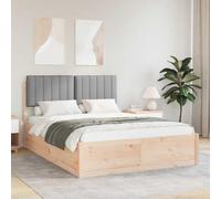 Teenpull Light Gray Upholstered Bed Frame with Headboard, Solid Pine Wood Platform Base for 135 x 190 cm Mattress, No Box Spring Needed, Easy Assembly for Bedroom Comfort
