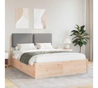 Teenpull Light Gray Upholstered Bed Frame with Headboard, Solid Pine Wood Structure, Slatted Platform Support, 160 x 200 cm Mattress Size, Easy Assembly for Bedroom Comfort and Space Saving