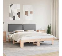 Teenpull Light Gray Upholstered Bed Frame with Padded Headboard, Pine Wood Platform Base for 180 x 200 cm Mattress, No Box Spring Needed, Easy Clean Cover for Bedroom Comfort