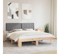 Teenpull Light Gray Upholstered Bed Frame with Padded Headboard, Solid Pine Wood Platform Base for 180 x 200 cm Mattress, No Box Spring Needed, Easy Clean, Indoor Bedroom Use