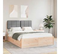 Teenpull Light Gray Upholstered Bed Frame with Padded Headboard, Solid Pine Wood Platform Base, King 160 x 200 cm, Removable Washable Cover, No Box Spring Needed for Modern Bedroom