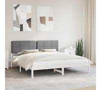 Teenpull Light Gray Upholstered Bed Frame with Padded Headboard, Solid Pine Wood Platform Bed for 200 x 200 cm Emperor Mattress, No Box Spring Needed, Easy Assembly, Modern Bedroom Support