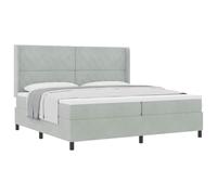 Teenpull Light Gray Velvet Box Spring Bed 200 x 200 cm with Adjustable Headboard Wood Frame, Slatted Base, Mattress Included for Bedroom, Support and Space Saving Comfort