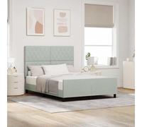 Teenpull Light Gray Velvet Box Spring Bed Frame 160 x 200 cm, Padded headboard, Pine Wood Structure, slatted Base, Modern Bedroom Support and Comfort