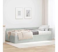 Teenpull Light Gray Velvet Corner Bed Frame with Mattress, 90 x 190 cm Single Short, Plywood Base, Adjustable Headboard, Breathable Interior Bedroom Support