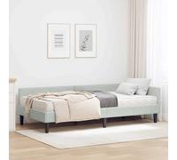 Teenpull Light Gray Velvet Corner Bed Frame with Mattress, upholstered Base, slatted Support, headboard, Single 90 x 200 cm, Indoor Bedroom Use, Space Saving Design, Comfortable Rest