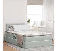 Teenpull Light Gray Velvet Storage Bed, 120 x 200 cm, Sofa Base with canape Lift, headboard, slatted Support, Mattress, Platform Storage for Bedroom, Adult Guest Home, Space Saving Comfort