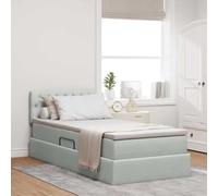 Teenpull Light Gray Velvet Storage Bed Frame 90 x 200 cm with Hydraulic Lift, Slatted Base, Headboard, Mattress Included, Metal Structure for Bedroom Space Saving