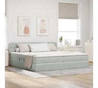 Teenpull Light Gray Velvet Storage Bed with Headboard, 200 x 200 cm, Lift Up Ottoman Base, Slat Support, Mattress Included, Metal Frame, Space Saving Bedroom Storage
