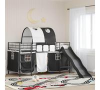 Teenpull Litera para niños, color negro, 100 x 200 cm, cama de metal con somier y cortinas, marco de cama estable para habitación infantil, ahorra espacio, con cabecero y tobogán