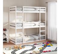 Teenpull Litera triple blanca de 90 x 200 cm de madera de pino maciza, resistente estructura de cama para 3 personas, diseño que ahorra espacio, protección segura contra caídas, ideal para