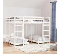 Teenpull Litera triple de madera de pino maciza, color blanco, 140 x 200 cm, diseño que ahorra espacio con barandillas de seguridad y dos escaleras, ideal para habitaciones infantiles, habitaciones de