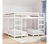 Teenpull Litera triple de madera de pino maciza, color blanco, 200 x 200 cm, con somier, dos escaleras, barandilla de seguridad para habitación infantil, habitación de invitados y solución de ahorro