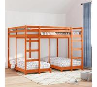 Teenpull Litera triple de madera de pino maciza, color marrón cera, 160 x 200 cm, con somier, barandilla protectora y dos escaleras, ahorra espacio para habitaciones infantiles y habitaciones de