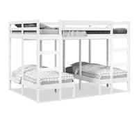 Teenpull Litera Triple de Madera Maciza de Pino Blanca 140x200 cm con Base de somier y Estructura Resistente para dormitorios Juveniles o Infantiles con Espacio de almacenaje y Seguridad