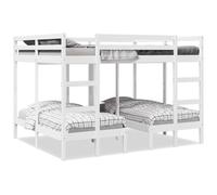 Teenpull Litera Triple de Madera Maciza de Pino Blanca 160x200 cm con Base de somier y Estructura Resistente para Dormitorio Infantil Juvenil o de Invitados, con Espacio de almacenaje y fácil Montaje