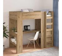 Teenpull Loft Bed Frame with Desk, Artisan Oak Finish, 80 x 200 cm, Engineered Wood, Safety Guard Rail, Shelves and Ladder, Space Saving Sleeping and Study Solution for bedrooms