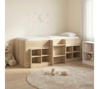 Teenpull Loft Bed Frame with Wardrobe, Shelf Set of 3, Sonoma Oak, Engineered Wood, slatted Support, 75 x 190 cm Mattress fit, Space Saving Design for Bedroom Storage and Organized Indoor Use