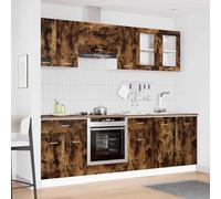 Teenpull Lyon Juego de 8 muebles de cocina de madera de roble ahumado, 240 x 46 x 81,5 cm, moderno mueble de almacenamiento, para cocina, comedor, estantería con mucho espacio de almacenamiento