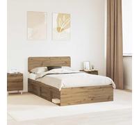Teenpull Marco de cama con cabecero artesanal de roble macizo de 135 x 190 cm, marco de madera, somier incluido, cama doble estable para dormitorio y habitación de invitados
