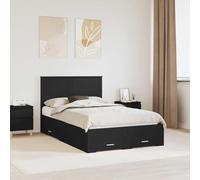 Teenpull Marco de cama con cabecero negro 135 x 190 cm madera moderna cama dormitorio con somier, espacio de almacenamiento, cajones y estructura estable para cama doble uso