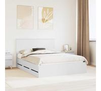 Teenpull Marco de cama con cajones de madera blanca de 150 x 200 cm, cama doble con somier y espacio de almacenamiento para dormitorio y habitación de invitados, moderno marco con cabecero y práctico
