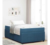 Teenpull Marco de cama con colchón azul de 120 x 190 cm de tela, somier de láminas doble, cama tapizada resistente con cabecero, cómodo espacio para dormir para dormitorio, cama juvenil moderna