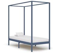 Teenpull Marco de cama con dosel de madera maciza de pino gris de 100 x 200 cm, elegante marco de cama para dormitorio con base de plataforma estable, pieza de mobiliario duradera, fácil montaje para