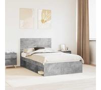 Teenpull Marco de cama de hormigón gris de pino macizo de 135 x 190 cm con somier y cabecero, estructura de cama doble resistente para dormitorio, habitación de invitados, cómoda cama