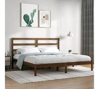 Teenpull Marco de cama de madera maciza de pino, 200 x 200 cm, color marrón miel, estructura de cama estable con cabecero, diseño de plataforma robusta para dormitorio, base de cama duradera
