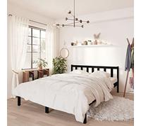 Teenpull Marco de cama de madera maciza de pino negro, 135 x 190 cm, para colchón doble, plataforma robusta con somier, muebles de dormitorio modernos, estructura estable para dormir profundamente